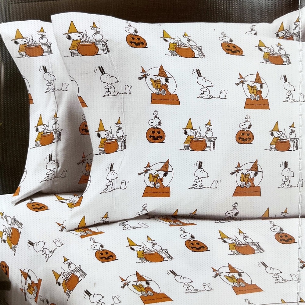 Peanuts Snoopy Halloween Queen Sheet Set Berkshire Blanket Wizard Pumpkin 4pc